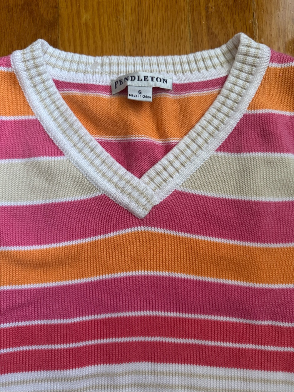 Like New Pendleton Retro Striped V-Neck Sweater Vest in Pink Spring Casual Knit - Picture 2 of 4